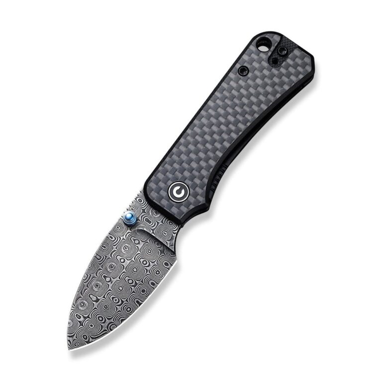 civivi baby banter thumb stud knife twill carbon fiber overlay on black g10 handle 234 black hand rubbed damascus blade c19068s ds1 255054 1024x