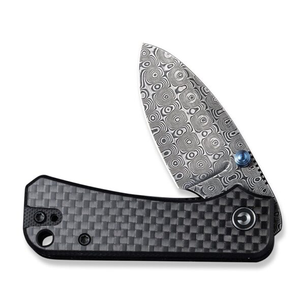 civivi baby banter thumb stud knife twill carbon fiber overlay on black g10 handle 234 black hand rubbed damascus blade c19068s ds1 940103 1024x