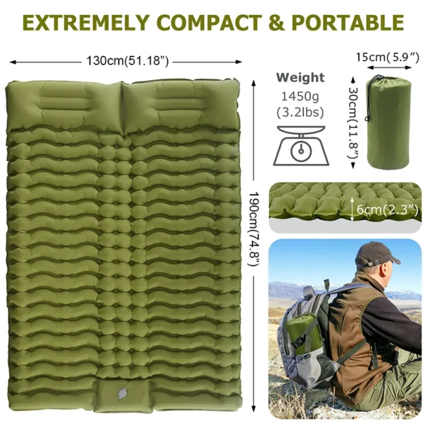 Double Sleeping Pad for Camping Self Inflating Mat Sleeping Mattress with Pillow for Hiking Outdoor 2 webp