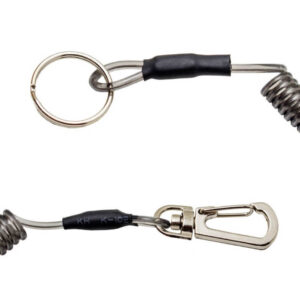 HPA Elastic Safety Cord består av en karbinhake som sitter på en snurrad förstärkt elastisk lina.